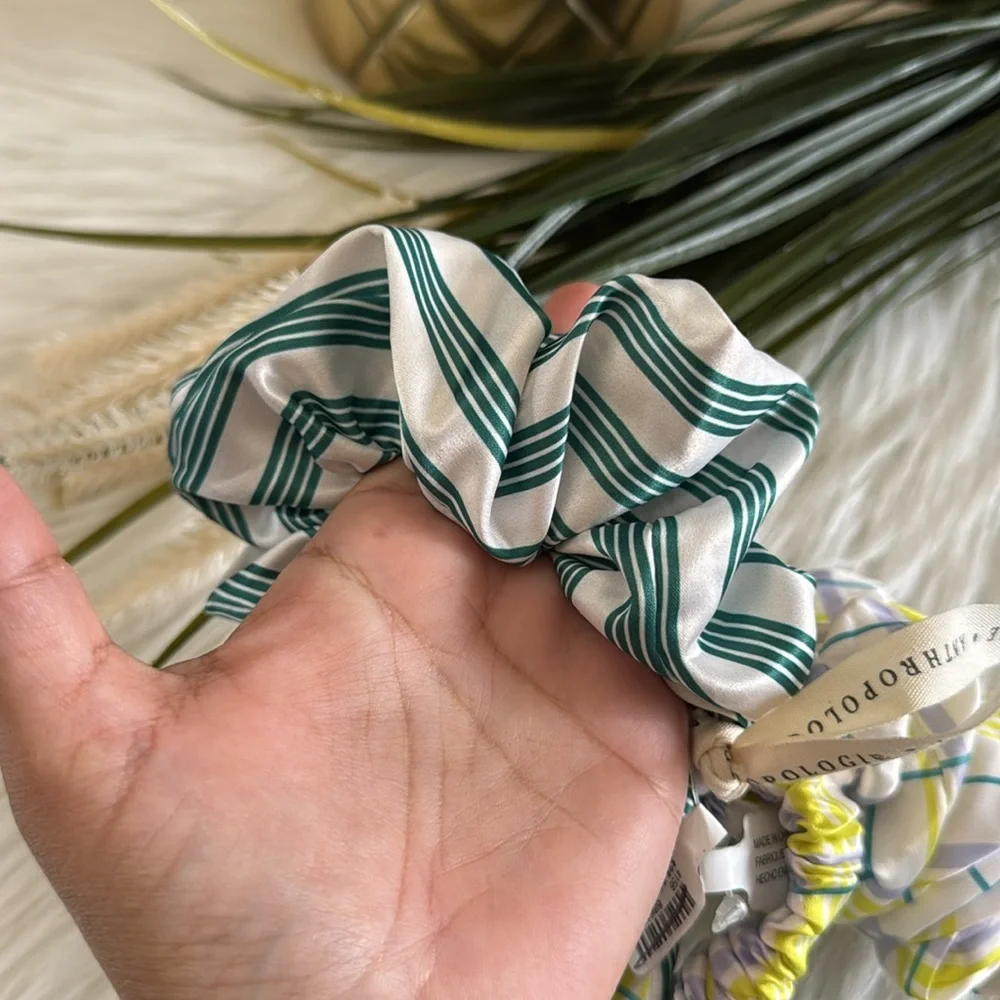 Anthropologie Printed Headband & Scrunchies Striped Green and Plaid Set